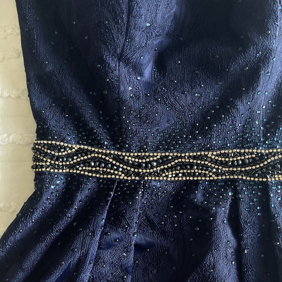 ENGAGEMENT PROM GOWN COUTURE MERMAID W/ ATTACHED SKIRT NAVY BLUE OFF SHOULDER - Picture 5 of 10